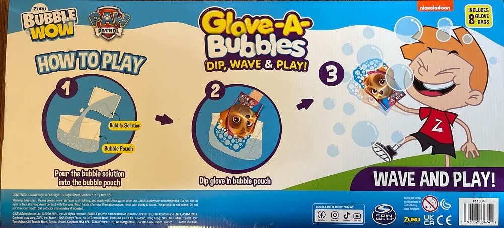 ZURU Bubble Wow Paw Patrol Wow Glove-A-Bubbles Wave & Play- 8 Bubble Gloves