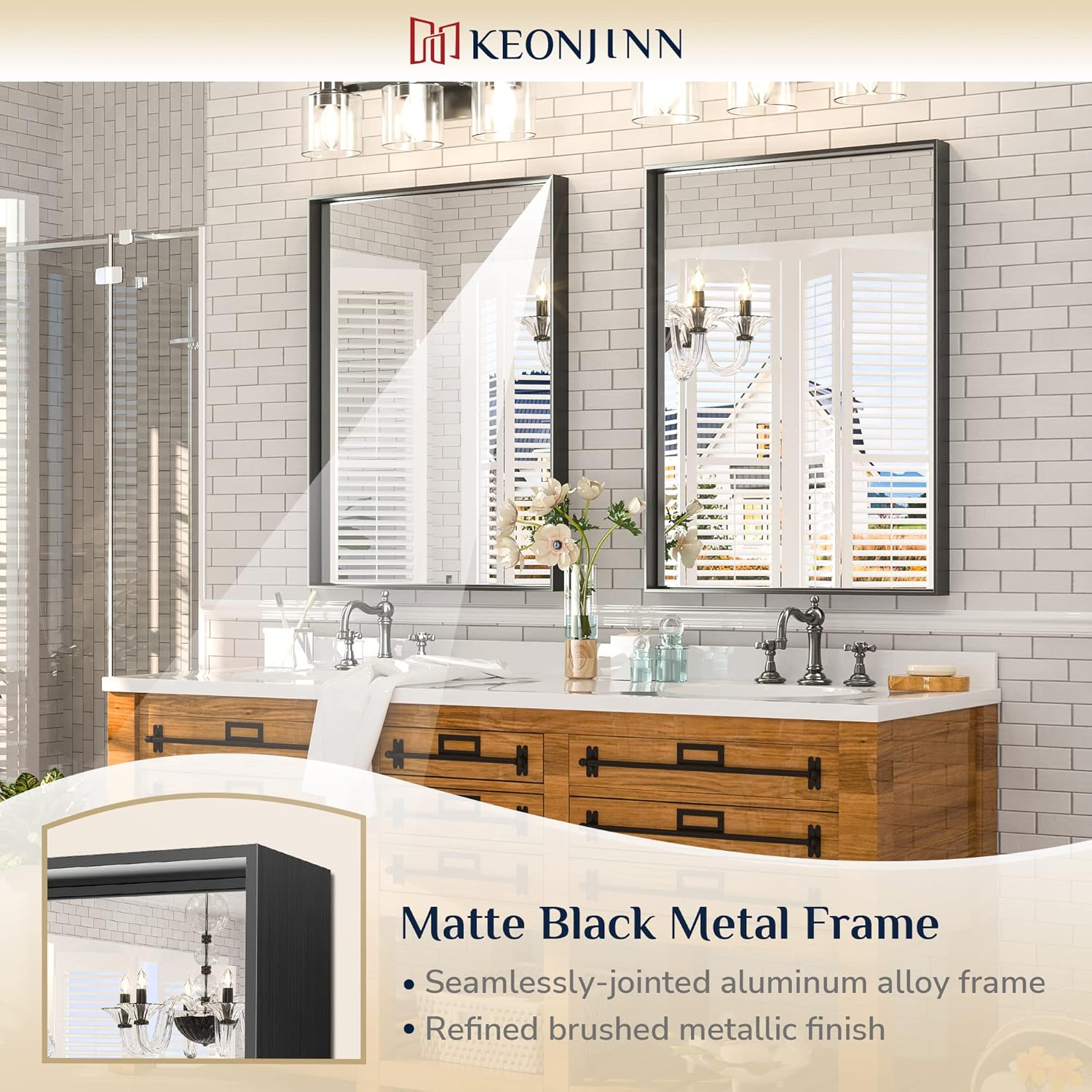 Black Bathroom Mirror 22 x 30 Inch Matte Black Metal Framed Mirror