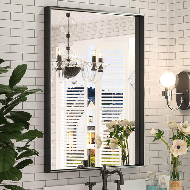 Black Bathroom Mirror 22 x 30 Inch Matte Black Metal Framed Mirror
