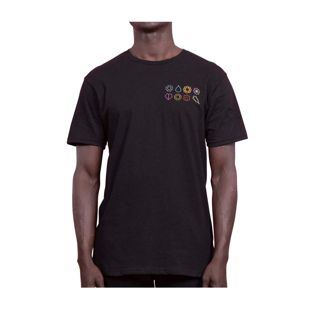 Pokemon Center Kanto Gym Badge Black Relaxed Fit Crew Neck T-Shirt - Adult