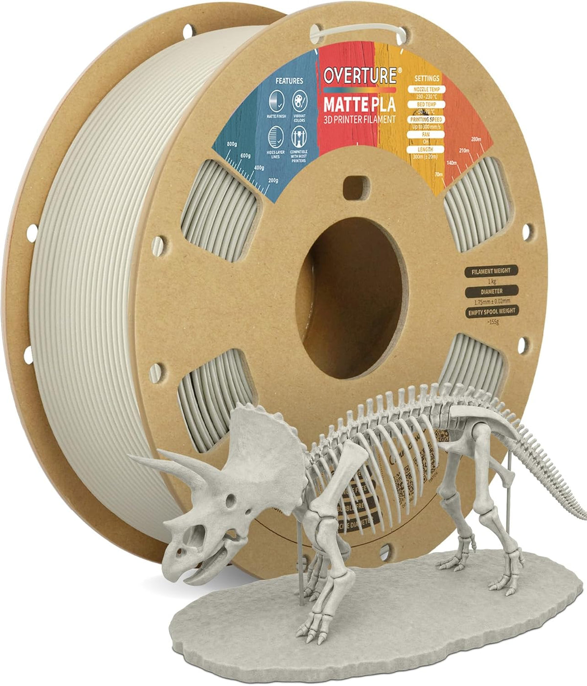 Case of 10 KG OVERTURE Matte PLA 3D Printer Filament 1.75mm, Matt Surface & Low Warping Filament 1kg Spool (2.2 lbs)