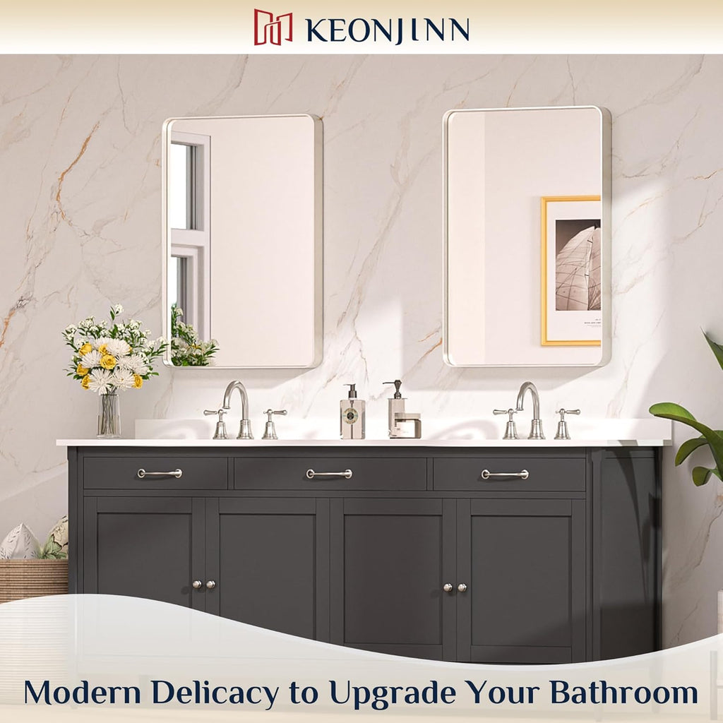 20 x 30 Inch Brushed Nickel Bathroom Mirrors for Over Sink, Rounded Rectangle