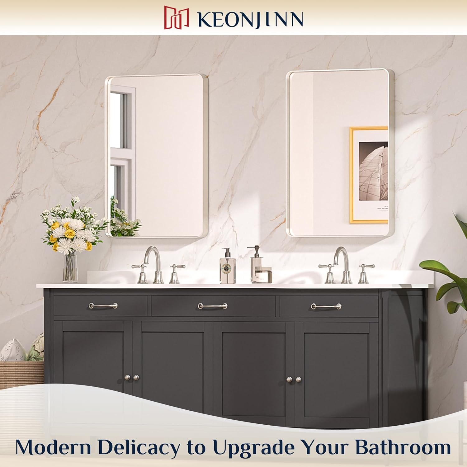 20 x 30 Inch Brushed Nickel Bathroom Mirrors for Over Sink, Rounded Rectangle