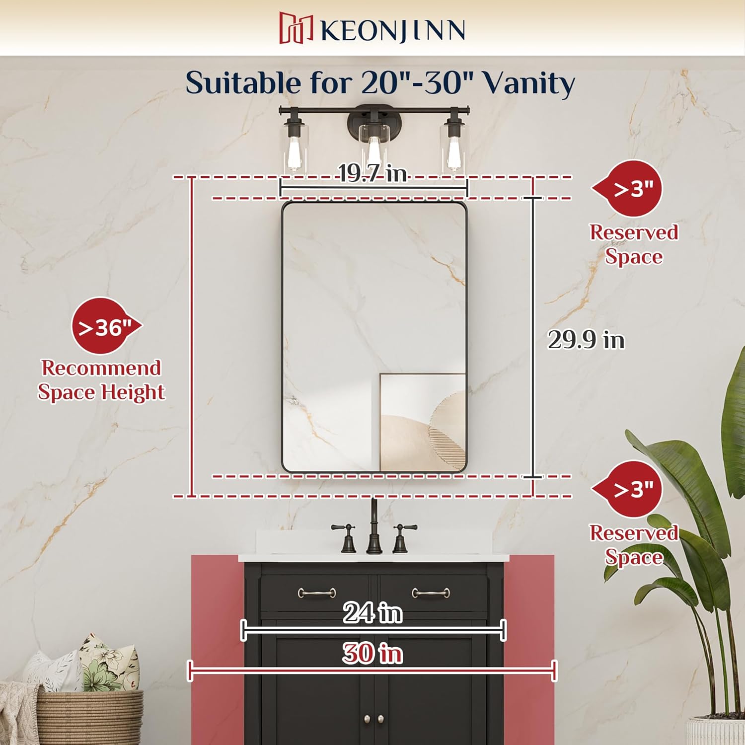 20 x 30 Inch Brushed Nickel Bathroom Mirrors for Over Sink, Rounded Rectangle