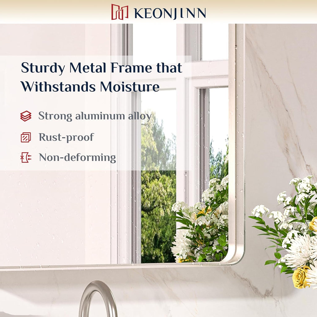 20 x 30 Inch Brushed Nickel Bathroom Mirrors for Over Sink, Rounded Rectangle