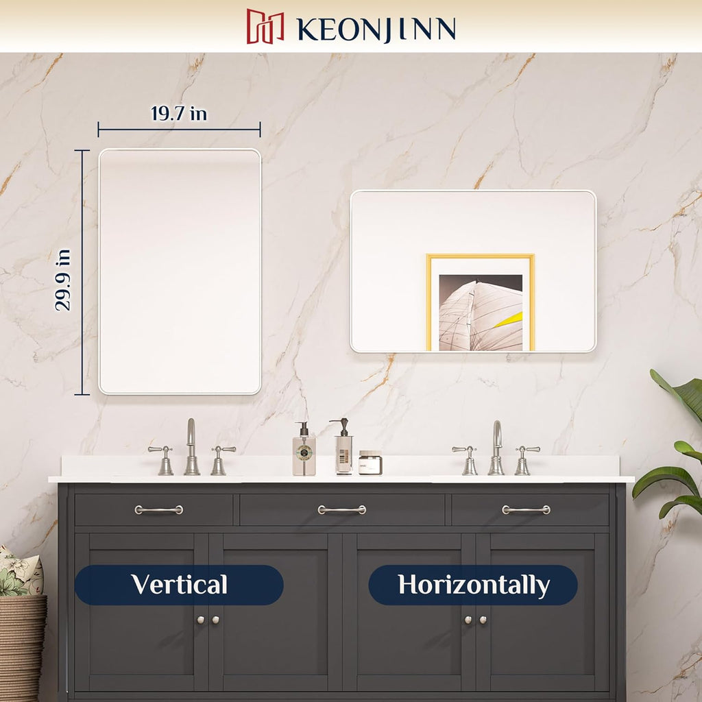 20 x 30 Inch Brushed Nickel Bathroom Mirrors for Over Sink, Rounded Rectangle