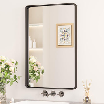 20" x 30" Black Bathroom Mirrors for Over Sink, Rounded Rectangle Bathroom Vanity Mirror