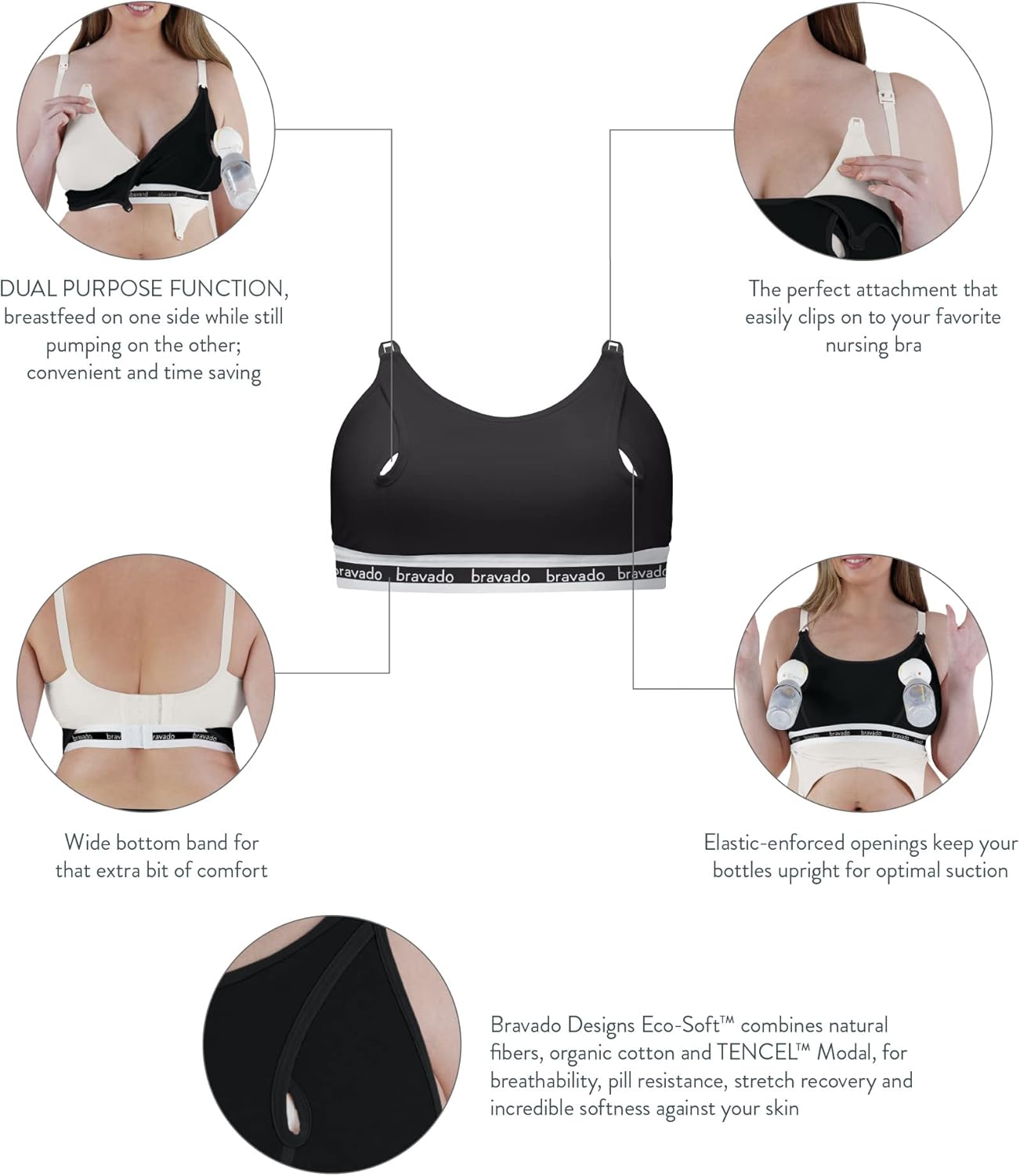 Bravado Designs  Clip and Pump Hands-Free Nursing Sustainable Bra Accessory, Black