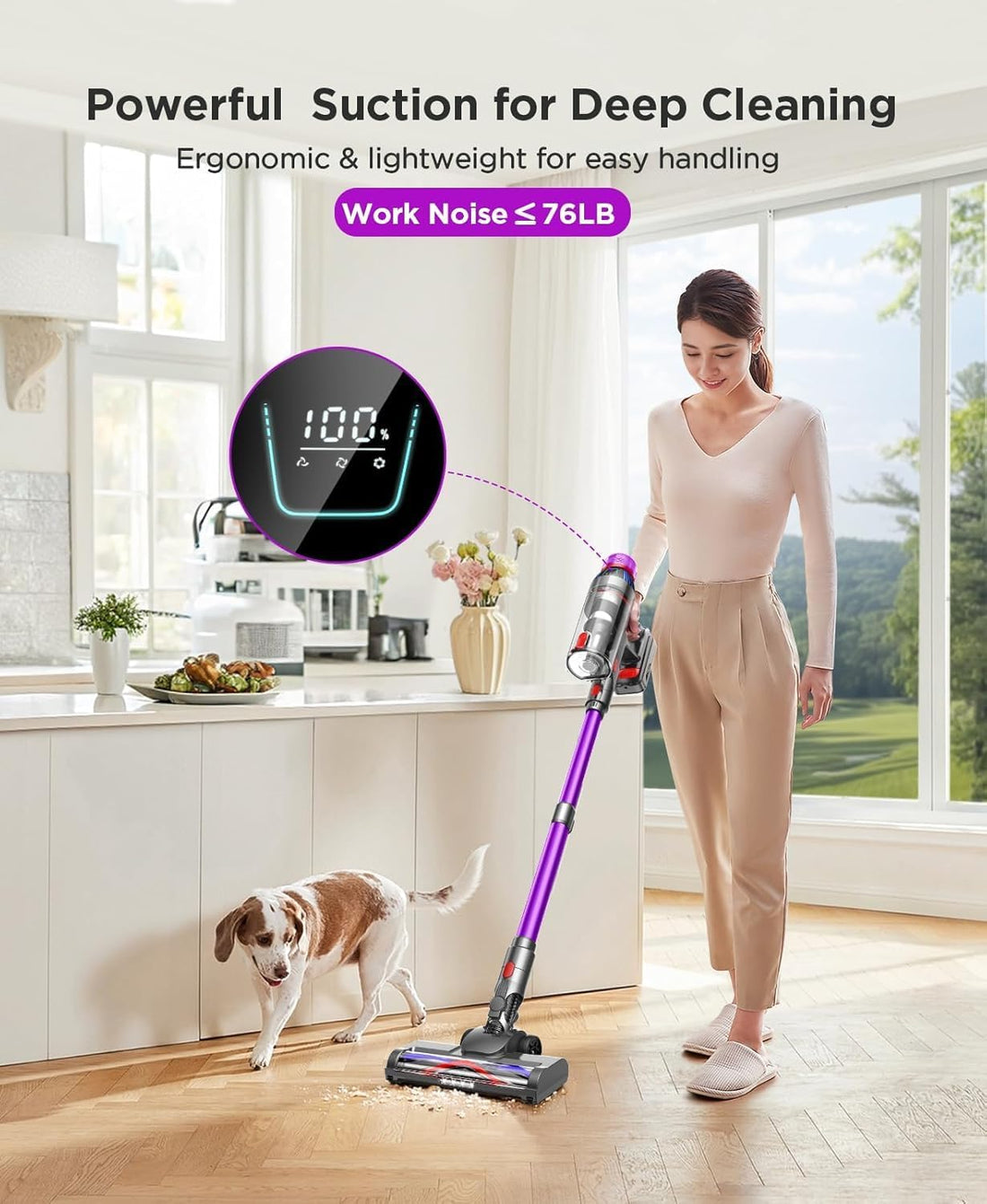 MQDXE Cordless Stick Vacuum Cleaner: 550W Powerful Suction, LED Display, 55 Min Runtime