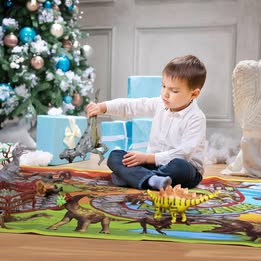 FUN LITTLE TOYS 26 PCS Dinosaur Figure Playsets Toys with Large Activity Mat