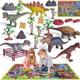 FUN LITTLE TOYS 26 PCS Dinosaur Figure Playsets Toys with Large Activity Mat