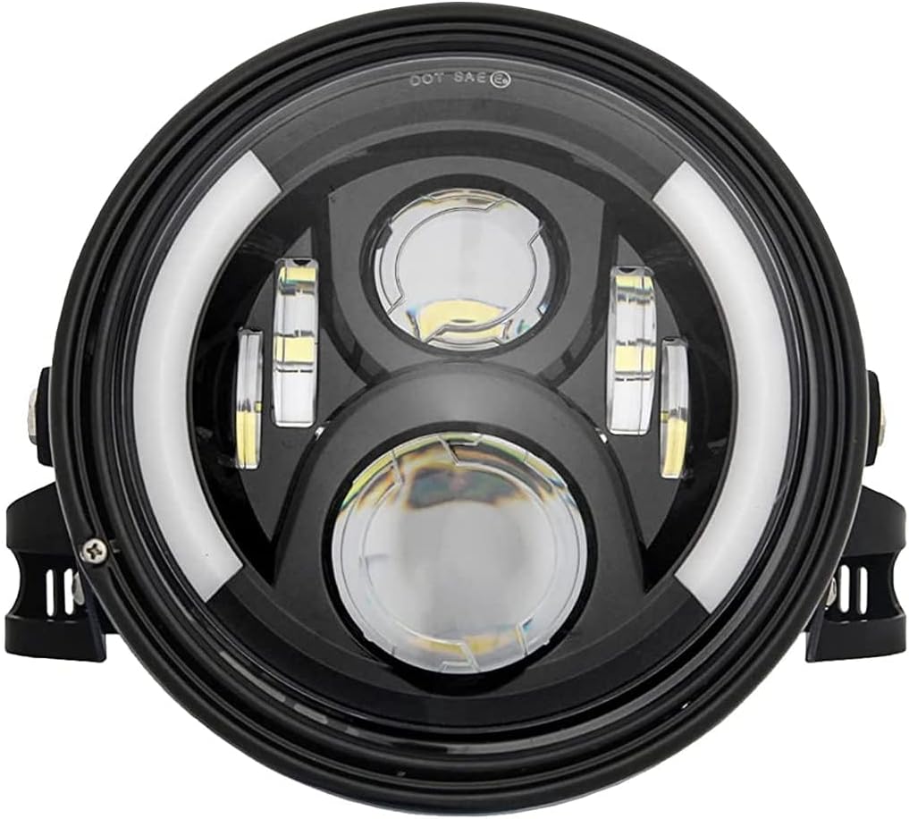 7 Inch Round LED Motorcycle Headlights DOT Approved with Housing Bucket Mounting Bracket Amber Turn Signal Lights compatible with Honda CB400 Hornet Suzuki Kawasaki Yamaha Cafe Racer