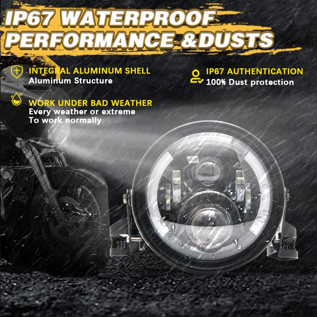 7 Inch Round LED Motorcycle Headlights DOT Approved with Housing Bucket Mounting Bracket Amber Turn Signal Lights compatible with Honda CB400 Hornet Suzuki Kawasaki Yamaha Cafe Racer