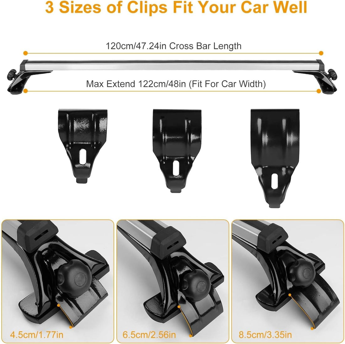 47.24in Universal Top Roof Rack Cross Bar Cargo Carrier Aluminum Crossbar Rack w/ 165LBS Capacity Fit for Most Vehicle Wagon Car Without Roof Side Rail