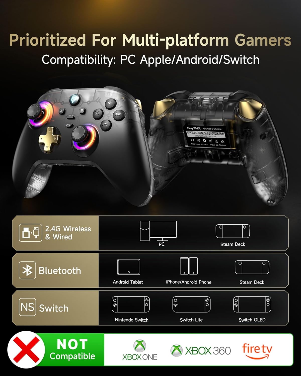 EasySMX D05 PC Controller - Enhanced Wireless Bluetooth Pro Controller with Charging Dock