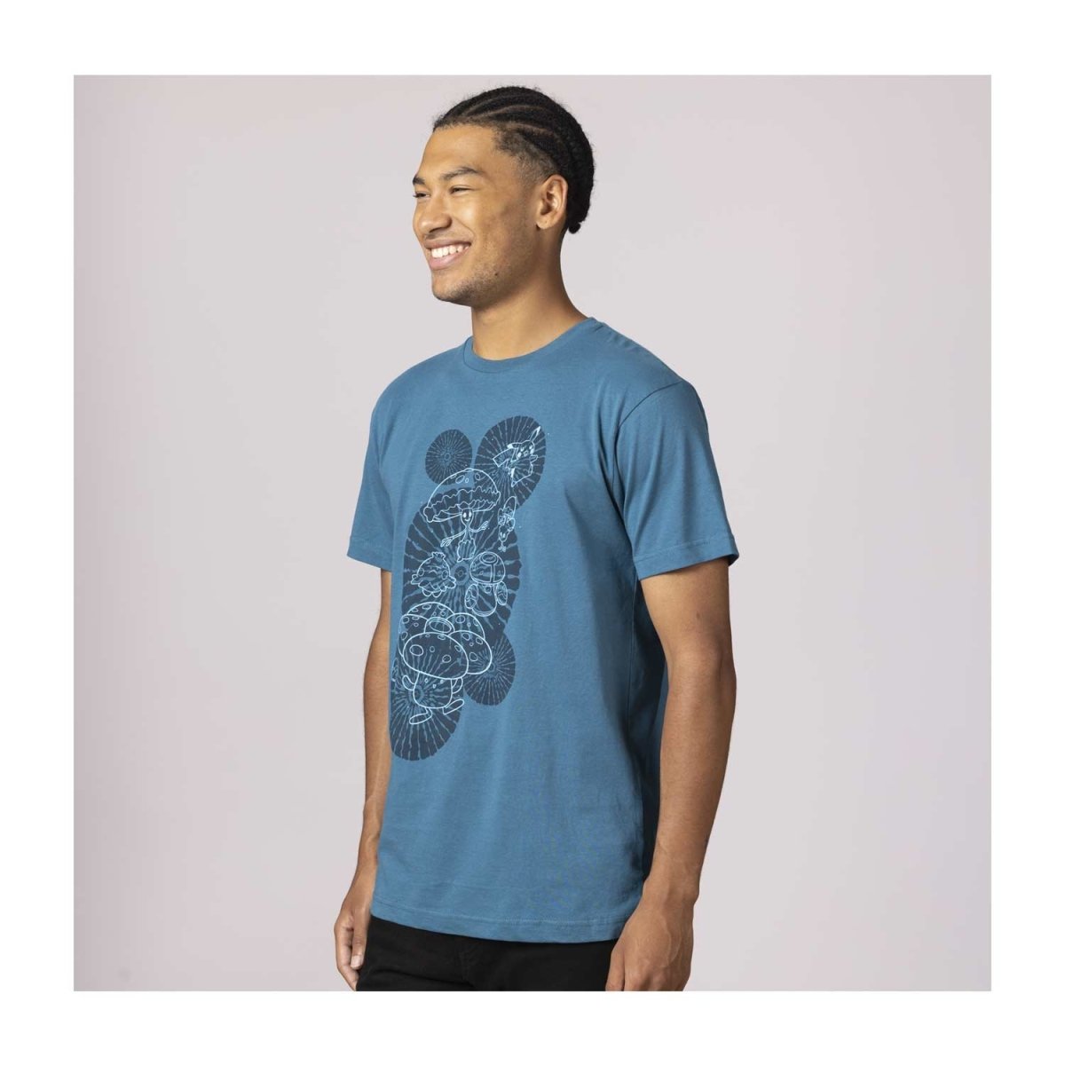 Pikachu, Shiinotic & Friends Pokémon Nature: Fall Blue Relaxed Fit Crew Neck T-Shirt - Adult
