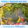 Pond Fountain Aerator 750W -Pond Fountain -1HP 15000 GPH Floating Aerator Pump-100ft Power Cord-2×Metal Ground Stakes-33x2Ft Traction Rope -for Ponds and Lakes