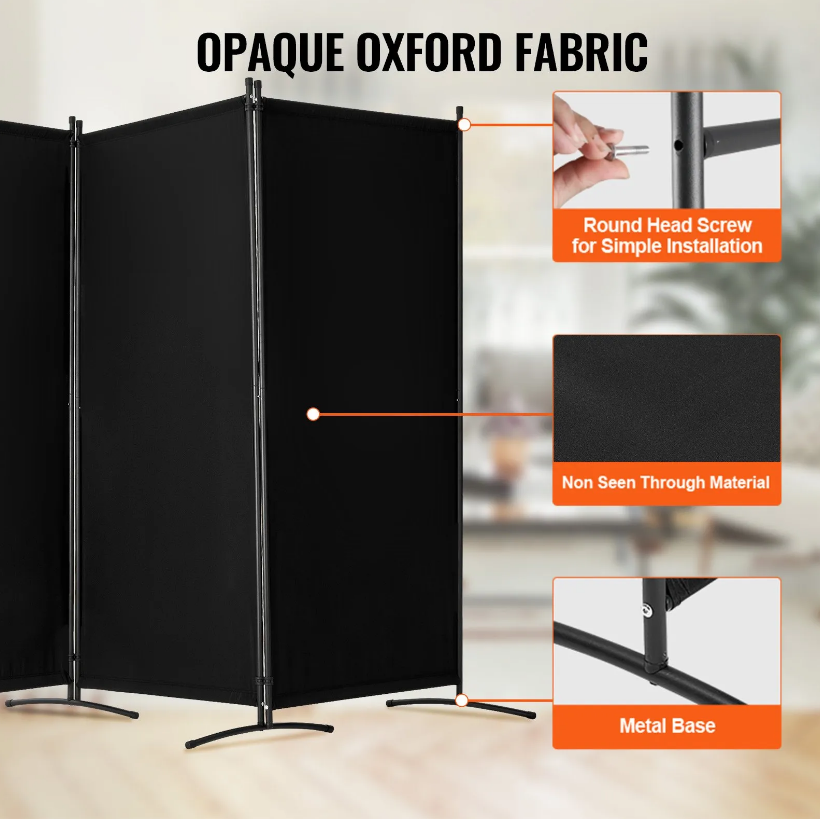 VEVOR Room Divider 3 Panels Fabric Room Privacy Screen for Office Bedroom Black