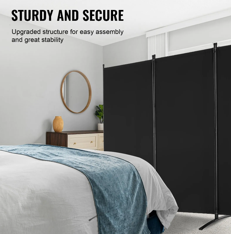 VEVOR Room Divider 3 Panels Fabric Room Privacy Screen for Office Bedroom Black