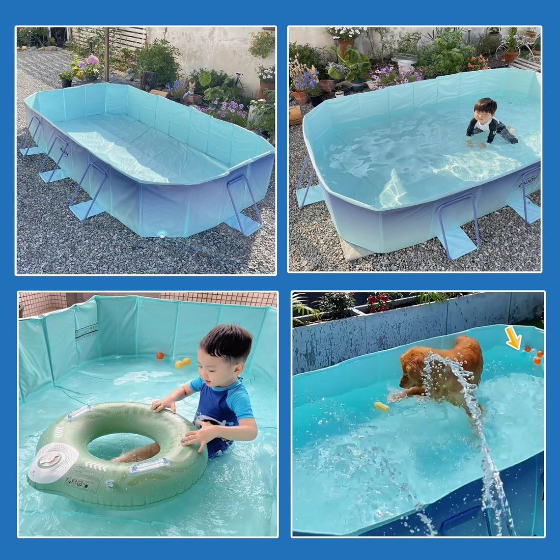 Large Foldable Pool, 300 cm  Non-Inflatable Pools with Drain
