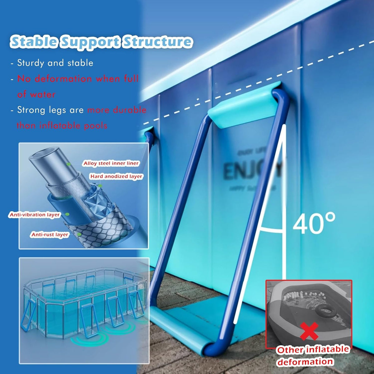 Rodable Pool Large Foldable Pool, 300 cm Non-Inflatable Pools with Drain