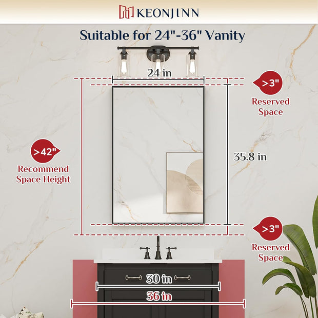 24 x 36 Inch Brushed Gold Mirror for Bathroom Rectangle Square Corner Modern Farmhouse Aluminum
