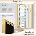 24 x 36 Inch Brushed Gold Mirror for Bathroom Rectangle Square Corner Modern Farmhouse Aluminum