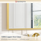 24 x 36 Inch Brushed Gold Mirror for Bathroom Rectangle Square Corner Modern Farmhouse Aluminum