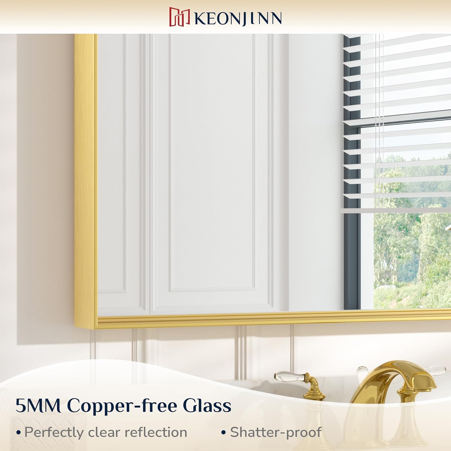 24 x 36 Inch Brushed Gold Mirror for Bathroom Rectangle Square Corner Modern Farmhouse Aluminum