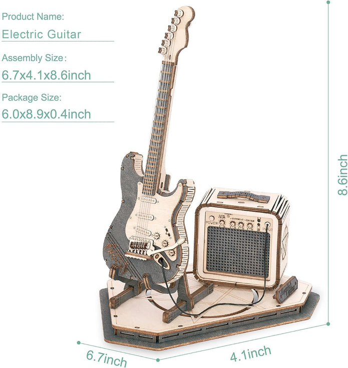 ROBOTIME 3D Puzzle for Kids Wooden Craft Kits DIY Model Guitar Kit to Build Brain Teaser Puzzle Toy TG605K
