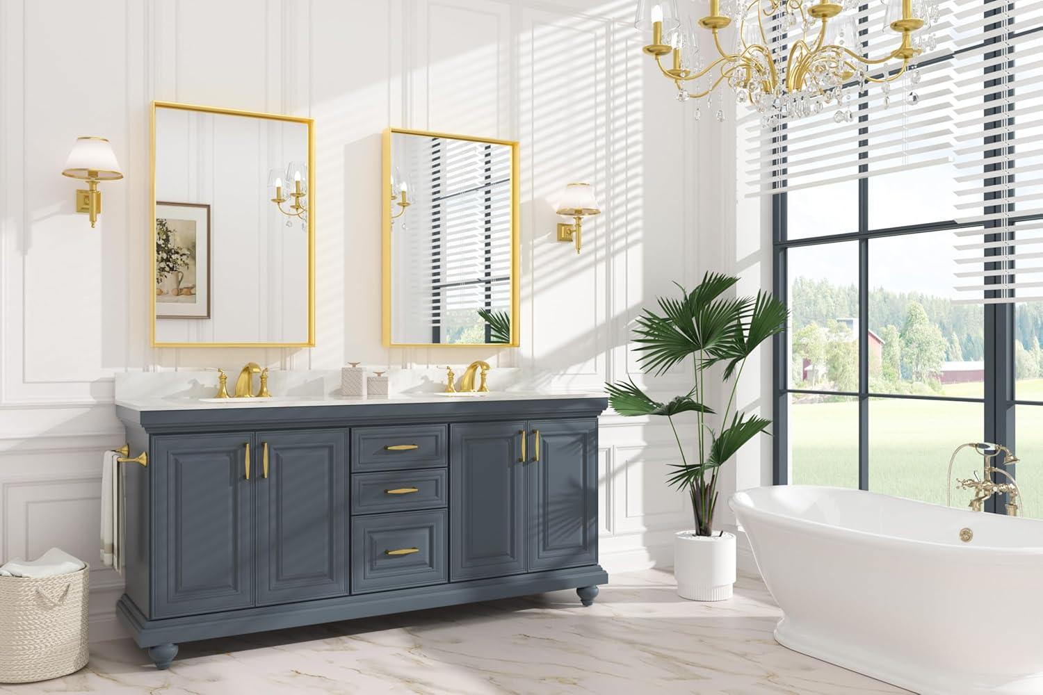 24 x 36 Inch Brushed Gold Mirror for Bathroom Rectangle Square Corner Modern Farmhouse Aluminum