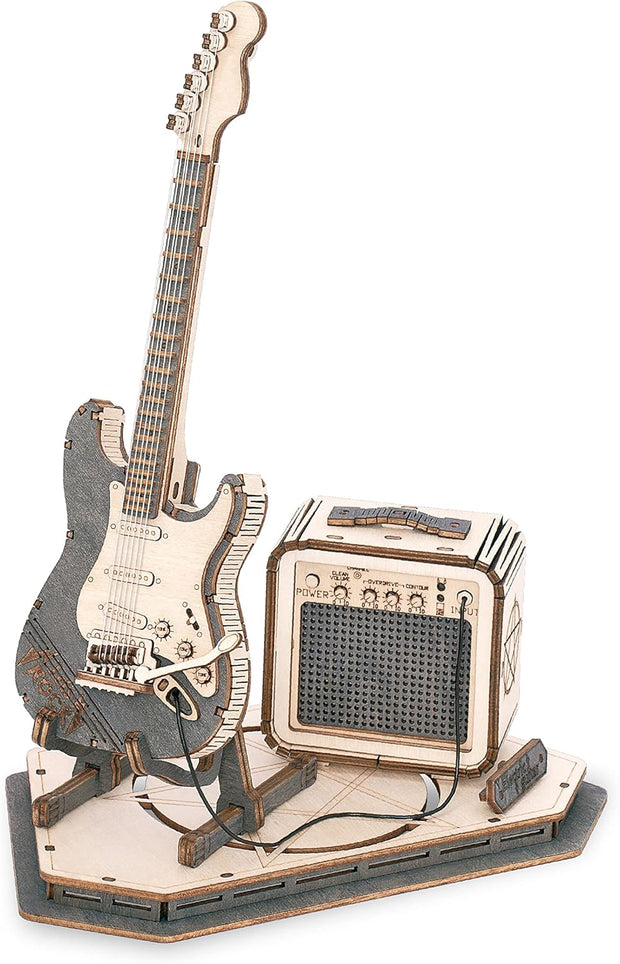 ROBOTIME 3D Puzzle for Kids Wooden Craft Kits DIY Model Guitar Kit to Build Brain Teaser Puzzle Toy TG605K