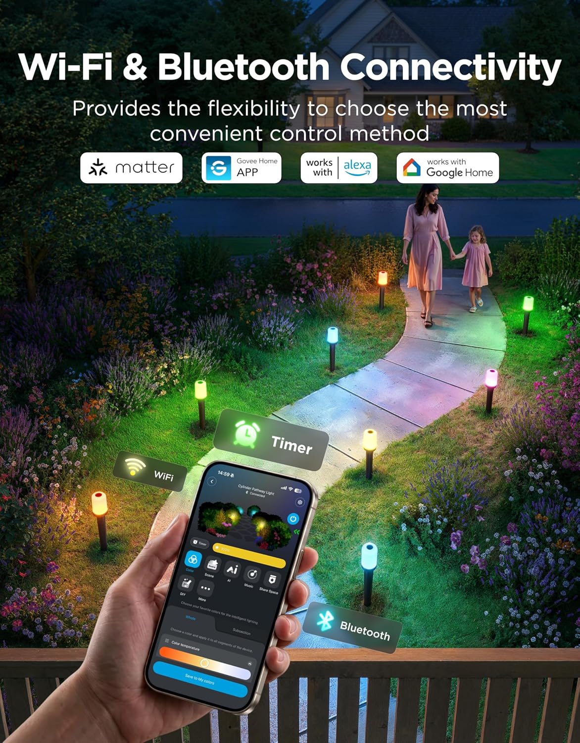 NEW/OPEN BOX Govee Outdoor Cylinder Pathway Lights, 8 Pack, 425 Lumens, IP67 Waterproof | 60+ Preset Scene Modes