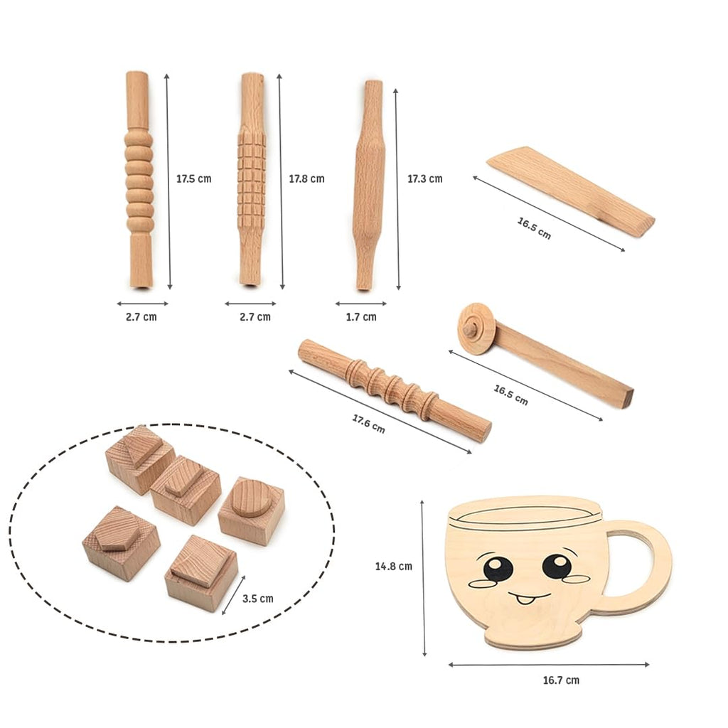 Little Genius Wooden Clay Stamp & Rolling Pins Set, 3 Years & Above, Preschool Toys