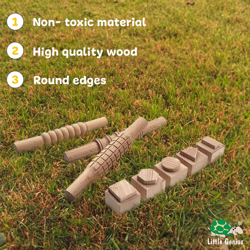 Little Genius Wooden Clay Stamp & Rolling Pins Set, 3 Years & Above, Preschool Toys