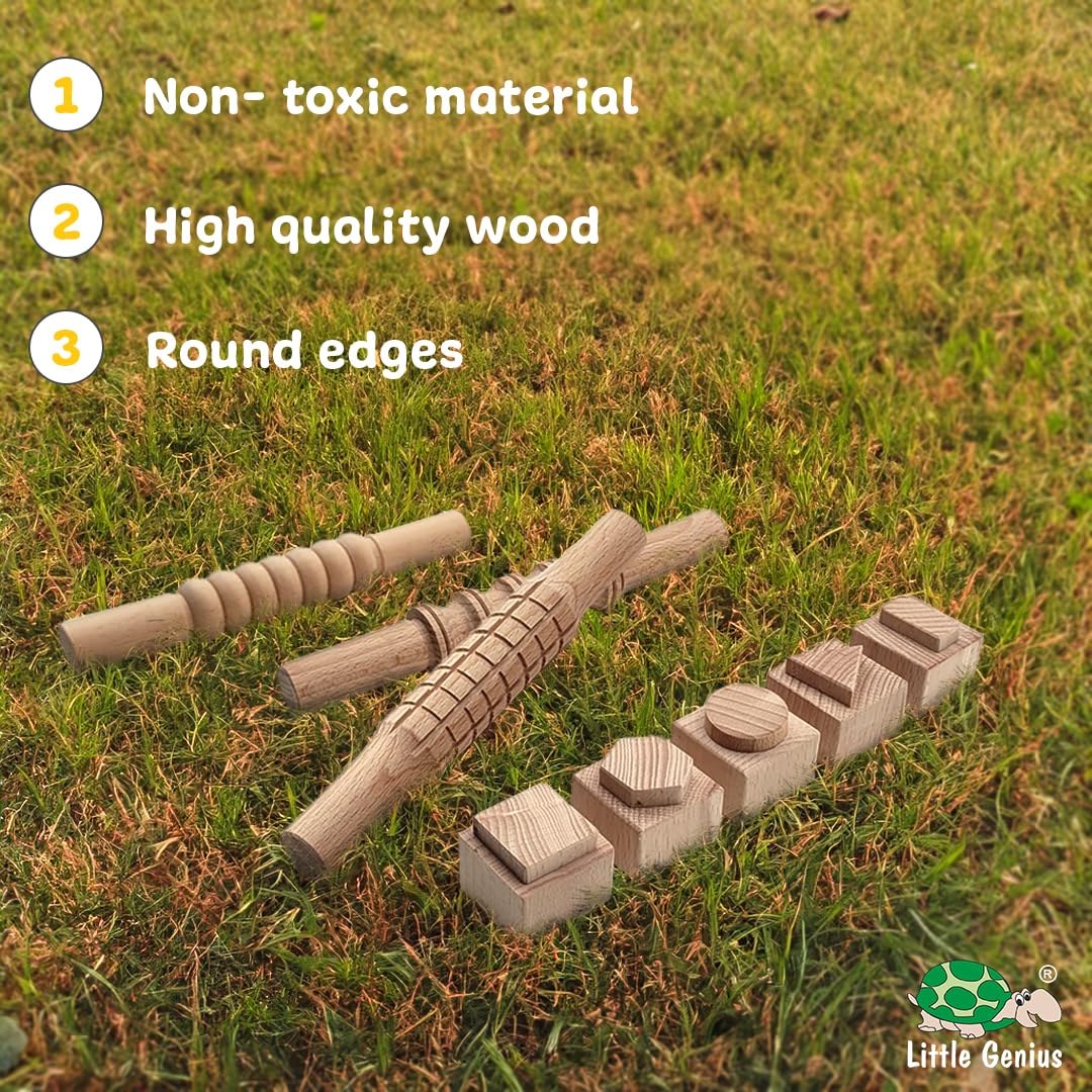 Little Genius Wooden Clay Stamp & Rolling Pins Set, 3 Years & Above, Preschool Toys