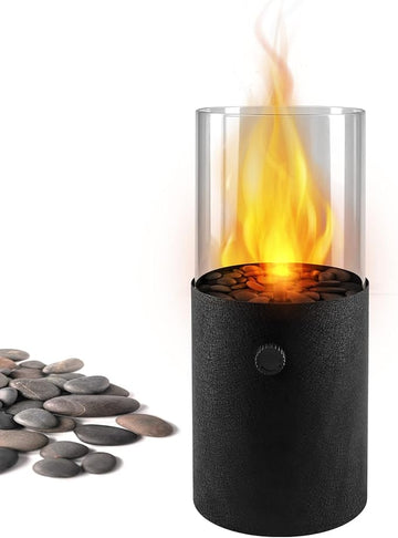 Hotdevil Tabletop Mini Portable Fire Pit Small Propane Fireplace Outdoor Indoor Gas Power Fire Bowl Pot with Clear Heat-Resistant Glass and Many Pebbles Decor for Garden Pool Patio Balcony Porch