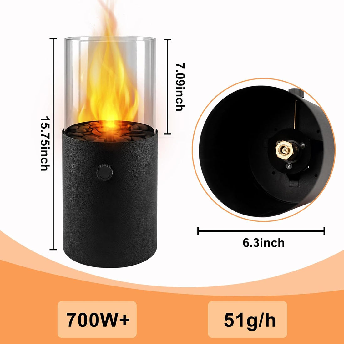 Hotdevil Tabletop Mini Portable Fire Pit Small Propane Fireplace Outdoor Indoor Gas Power Fire Bowl Pot with Clear Heat-Resistant Glass and Many Pebbles Decor for Garden Pool Patio Balcony Porch