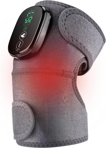 Heated Knee Massager with Vibration, Cordless Heated Knee Brace, Rechargeable 3-in-1 Heating Pad for Knee Elbow Shoulder, 3 Adjustable Intensity & Temperature Levels