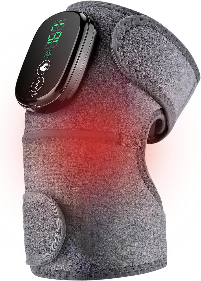 Heated Knee Massager with Vibration, Cordless Heated Knee Brace, Rechargeable 3-in-1 Heating Pad for Knee Elbow Shoulder, 3 Adjustable Intensity & Temperature Levels