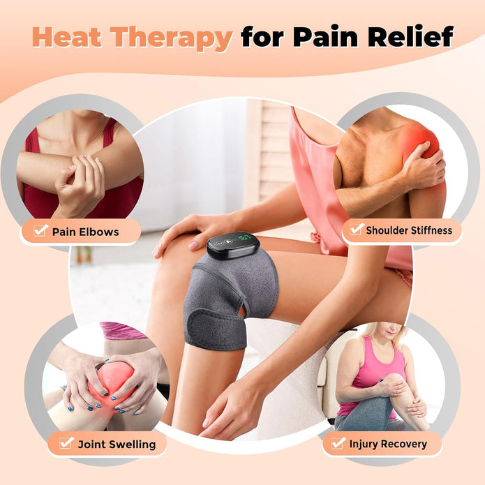 Heated Knee Massager with Vibration, Cordless Heated Knee Brace, Rechargeable 3-in-1 Heating Pad for Knee Elbow Shoulder, 3 Adjustable Intensity & Temperature Levels