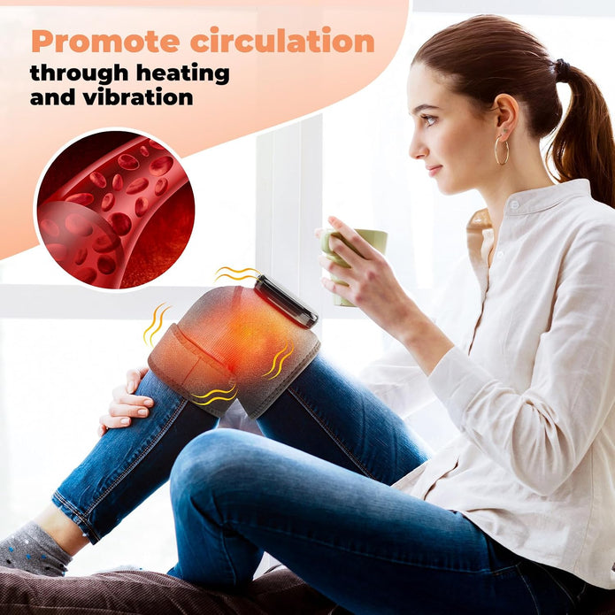 Heated Knee Massager with Vibration, Cordless Heated Knee Brace, Rechargeable 3-in-1 Heating Pad for Knee Elbow Shoulder, 3 Adjustable Intensity & Temperature Levels