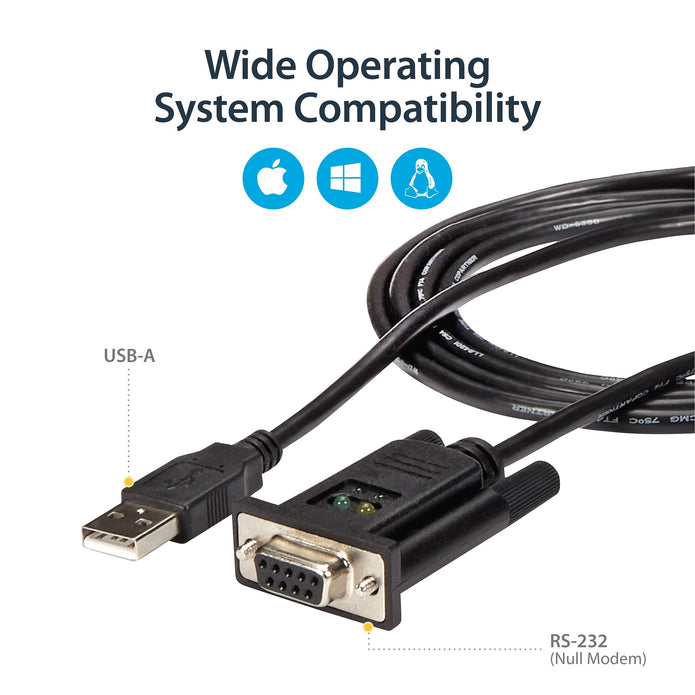 1-Port USB to Serial RS232 Adapter, FTDI DB9 Serial DCE Adapter Cable, Null Modem, USB 2.0 - TAA