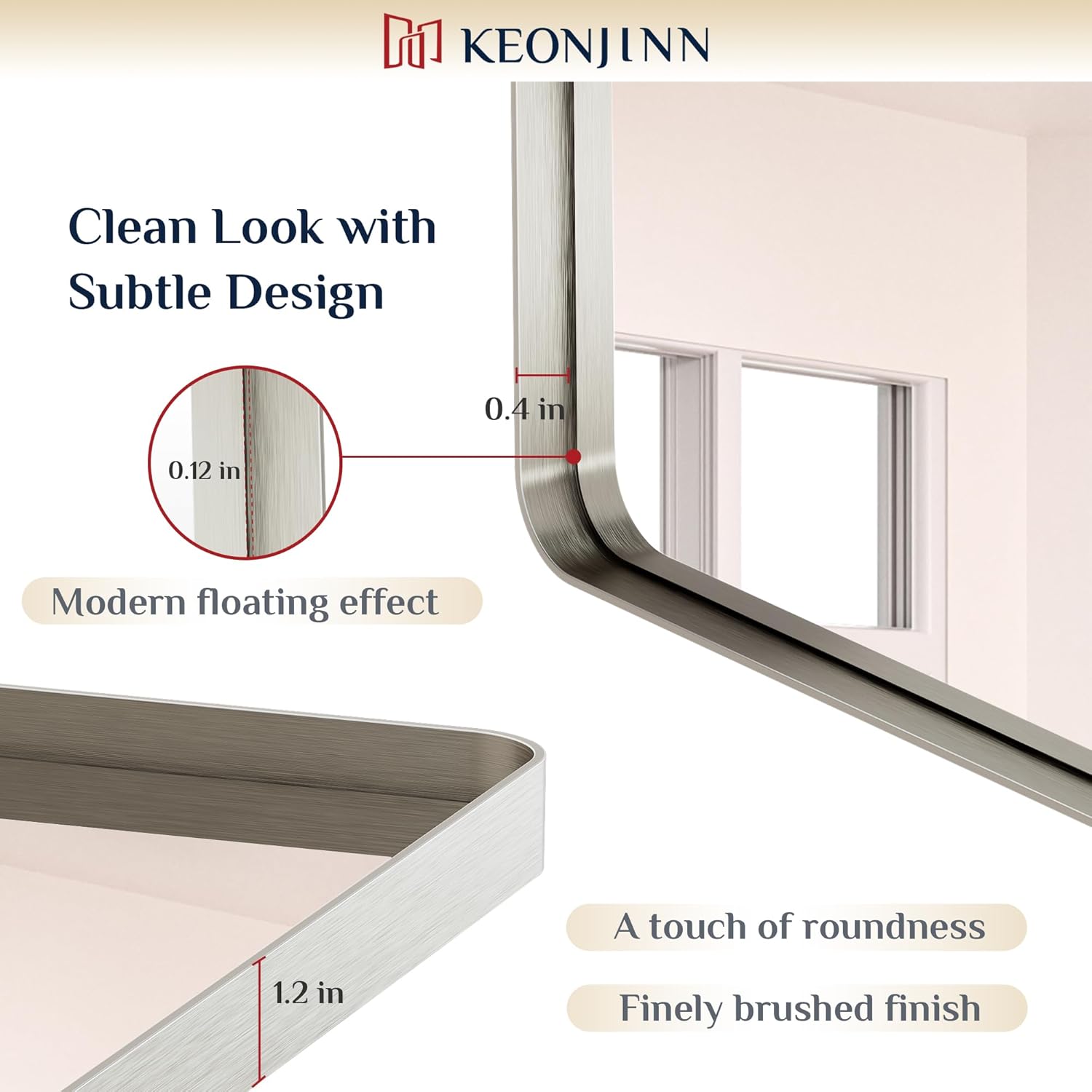 48” x 24” Brushed Nickel Mirror Silver Bathroom Mirror for Over Sink, Rounded Rectangle