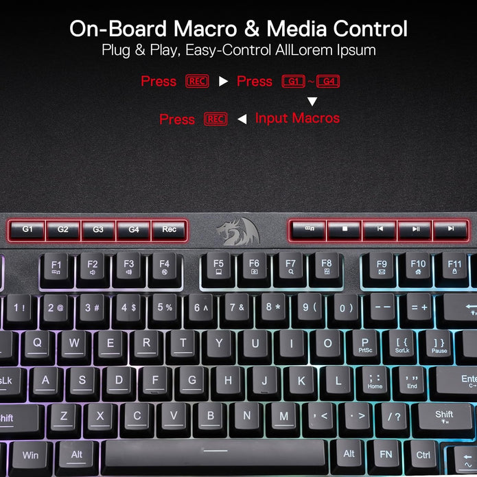 Redragon K515 Shiva RGB Membrane Gaming Keyboard, 98 Keys Mechanical-Feel Keyboard w/Smooth Linear Switch, On-Board Macro & Dedicated Multimedia Keys, Detachable Wrist Rest, Software Supported