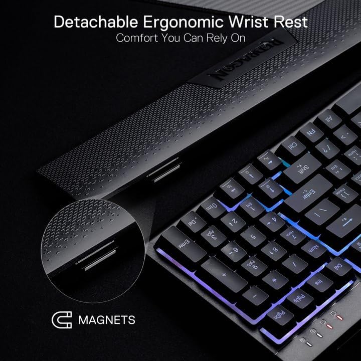 Redragon K515 Shiva RGB Membrane Gaming Keyboard, 98 Keys Mechanical-Feel Keyboard w/Smooth Linear Switch, On-Board Macro & Dedicated Multimedia Keys, Detachable Wrist Rest, Software Supported