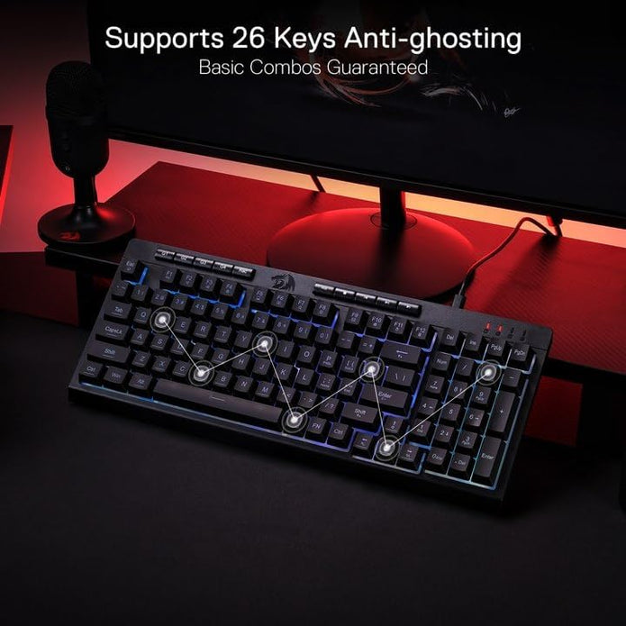 Redragon K515 Shiva RGB Membrane Gaming Keyboard, 98 Keys Mechanical-Feel Keyboard w/Smooth Linear Switch, On-Board Macro & Dedicated Multimedia Keys, Detachable Wrist Rest, Software Supported