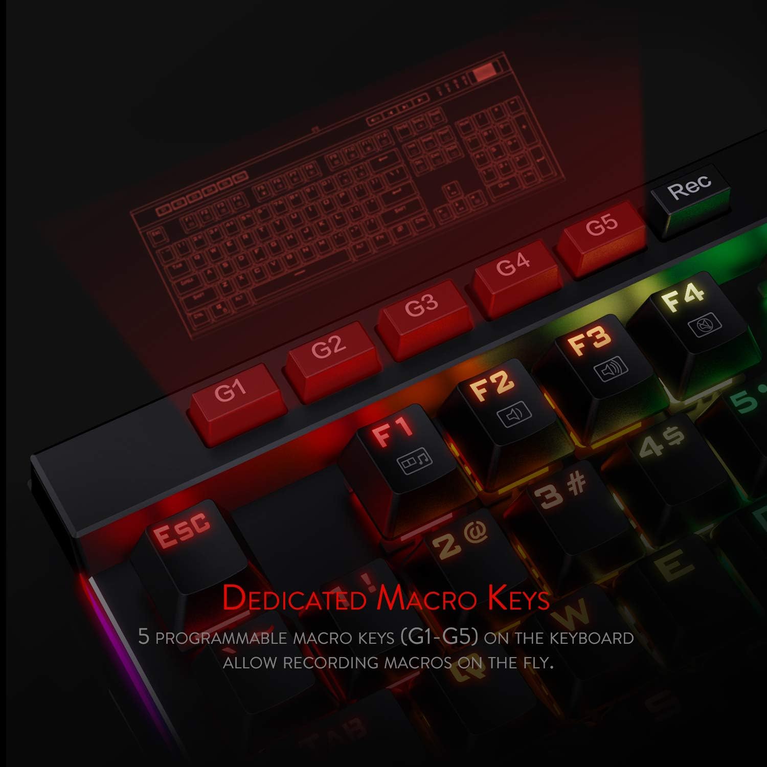 Redragon K580 VATA RGB Mechanical Gaming Keyboard, 104 Keys Gamer Keyboard with Blue Tactile Mechanical Switches, Customizable RGB Backlit, 5 On-Board Macro Keys & Dedicated Media Controls Panel