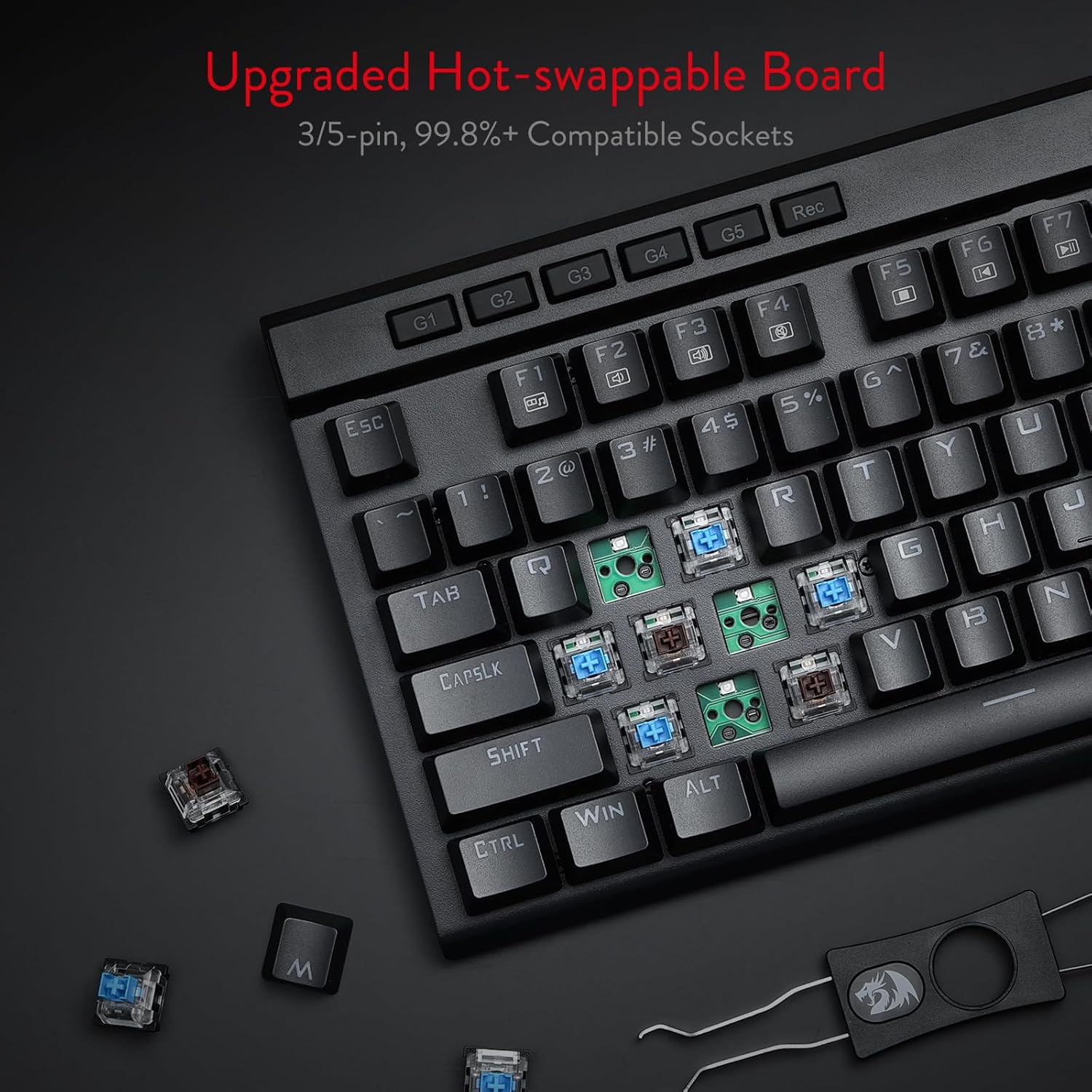 Redragon K580 VATA RGB Mechanical Gaming Keyboard, 104 Keys Gamer Keyboard with Blue Tactile Mechanical Switches, Customizable RGB Backlit, 5 On-Board Macro Keys & Dedicated Media Controls Panel