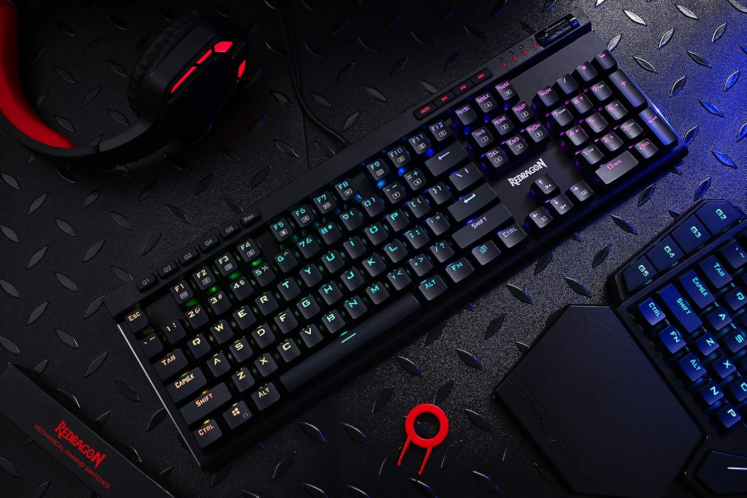 Redragon K580 VATA RGB Mechanical Gaming Keyboard, 104 Keys Gamer Keyboard with Blue Tactile Mechanical Switches, Customizable RGB Backlit, 5 On-Board Macro Keys & Dedicated Media Controls Panel